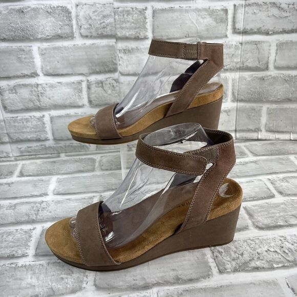 Lucky Brand Kanoa Women's Size 8.5 Tan Leather Wedge Ankle Strap Sandal - Picture 2 of 12